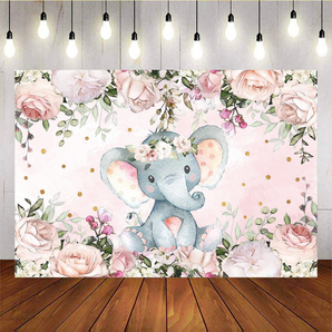 [Only Ship To U.S] Mocsicka Cute Elephant Pink Baby Shower Backdrops