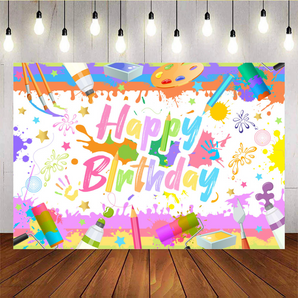 Mocsicka Color Oil Painting Happy Birthday Backdrop C