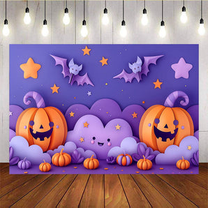 Mocsicka Purple Bat Pumpkin Halloween Backdrop