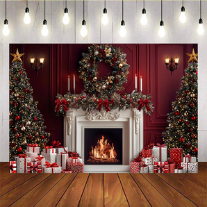 Mocsicka Christmas Tree White Candles Red Wall Background