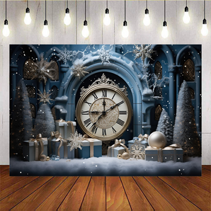 Mocsicka Blue Gift Box Clock Christmas Background