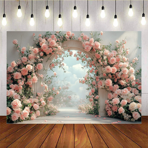 Mocsicka Spring Pink Roses and Sunshine Photo Backdrop