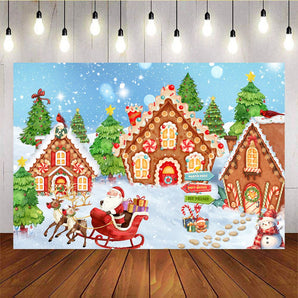 Mocsicka Elk Santa Claus Gifts Blue Christmas Background