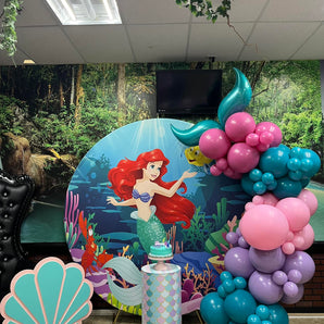 Mocsicka Little Mermaid Birthday Party Round Backdrop Cover