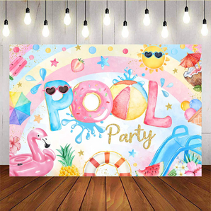 Mocsicka Pool Party Happy Birthday Backdrop