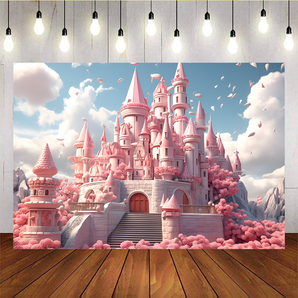 [Only Ship To U.S] Mocsicka Pink Castle Beautiful Backdrop