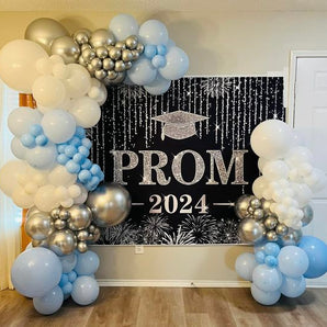 Mocsicka Black and Silver Prom 2024 Graduation Party Backdrop