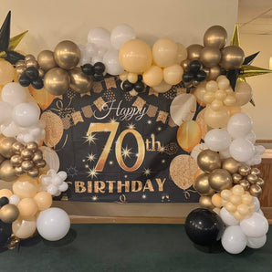 Mocsicka Black Gold Happy 70th Birthday Party Backdrop