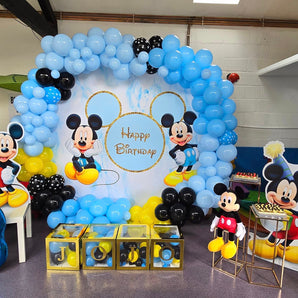 Mocsicka Blue Mickey Mouse Happy Birthday Party Round Cover Backdrop