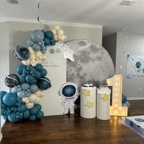 Mocsicka Space Moon Travel Theme Birthday Party Round and Double-printed Chiara Cover Backdrop