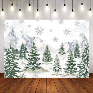 Mocsicka Pine Tree Snowflake And Mountain Christmas Decoration Background