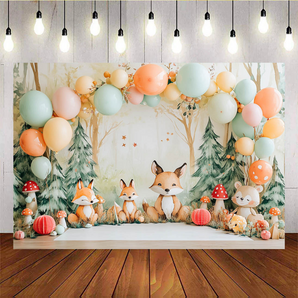 Mocsicka Cute Little Fox And Colorful Balloons Birthday Baby Shower Backdrops A