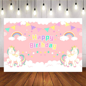 Mocsicka Unicorn Happy Birthday Photo Backdrop