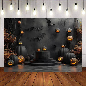 Mocsicka Black Pumpkin Bat Theme Halloween Backdrop