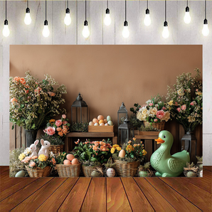 Mocsicka Easter Duck Bunny Eggs And Flowers Photo Backdrop