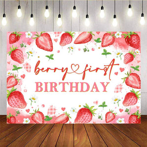 Mocsicka Sweet Strawberry Happy Birthday Backdrop