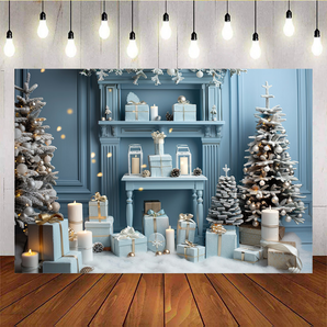 Mocsicka Christmas Blue Gift White Candle Background