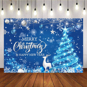 Mocsicka BlueChristmas Tree Merry Christmas and Happy New Year Background