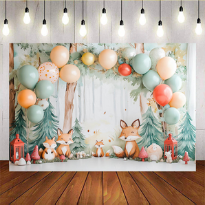 Mocsicka Cute Little Fox And Colorful Balloons Birthday Baby Shower Backdrops C