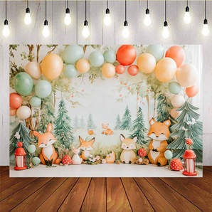 Mocsicka Cute Little Fox And Colorful Balloons Birthday Baby Shower Backdrops D