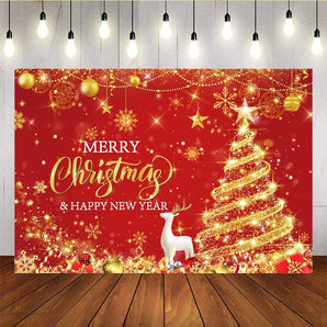 Mocsicka Golden Christmas Tree Merry Christmas and Happy New Year Background