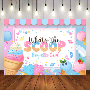 Mocsicka What's The Scoop Boy Or Girl Baby Shower Backdrop