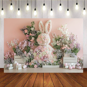 Mocsicka Easter Theme Bunny Flowers Easter Pink Backdrop A