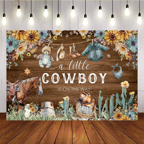 Mocsicka A Little Cowboy Is On The He Way Baby Shower Backdrop