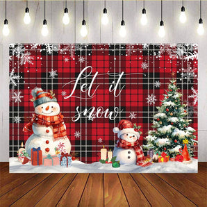 Mocsicka Let It Snow Red Plaid Snowman Photo Christmas  Background