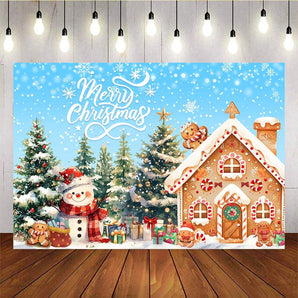 Mocsicka Merry Christmas Cookie Candy House Red Snow Winter Background