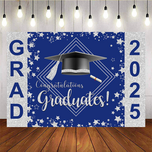 Mocsicka Congratulations graduates! GRAD 2025 silver and blue Background