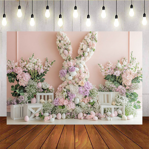 Mocsicka Easter Theme Bunny Flowers Easter Pink Backdrop C