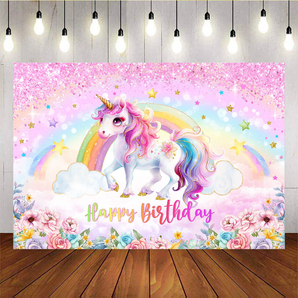 Mocsicka Unicorn Happy Birthday Backdrop