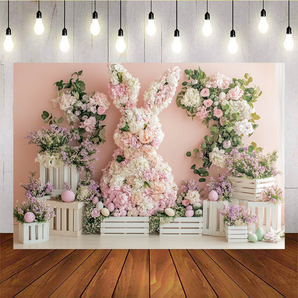 Mocsicka Easter Theme Bunny Flowers Easter Pink Backdrop E