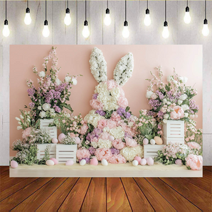 Mocsicka Easter Theme Bunny Flowers Easter Pink Backdrop G