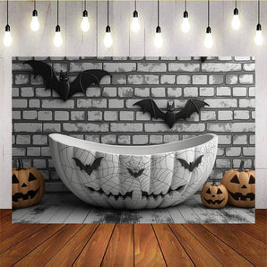 Mocsicka Gray Bathtub Bat Theme Halloween Backdrop