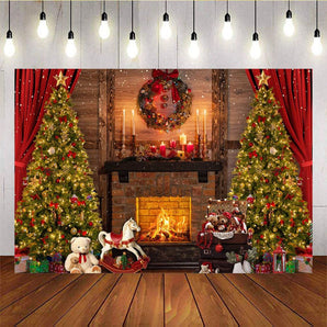 Mocsicka Christmas Tree Fireplace Bear Horse Background