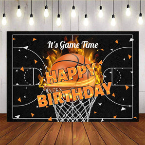 Mocsicka Sports Theme Basketball Happy Birthday Black Backdrop