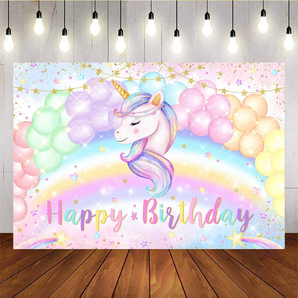 Mocsicka Colorful Balloon Unicorn Happy Birthday Backdrop