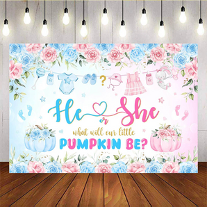 Mocsicka He Or She What Will Our Little Pumpkin Be Baby Shower Backdrop