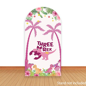 Mocsicka Pink Dinosaur Happy Birthday Party Double-printed Arch Cover Backdrop