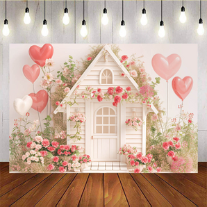 Mocsicka Valentine's Day Flower House And Balloon Backdrop A