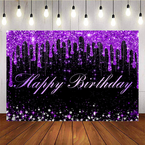 Mocsicka  Sparkling Purple Glitter Happy Birthday Backdrops