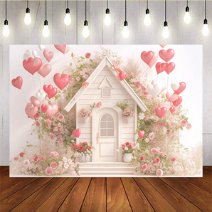 Mocsicka Valentine's Day Flower House And Balloon Backdrop B