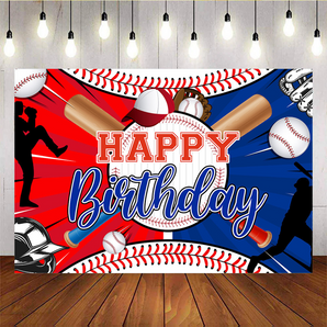 Mocsicka  Baseball Red and Blue PK Happy Birthday Backdrops