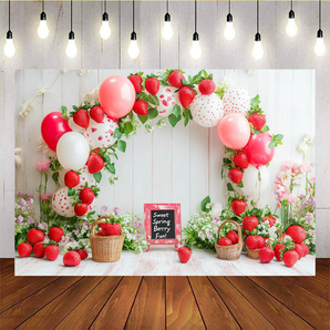 Mocsicka Arched Balloons and Sweet Spring Berry Fun Backdrop B