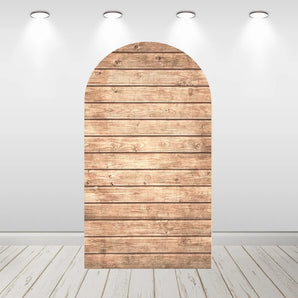 Mocsicka Light brown Wooden plank Texture Double-printed Arch Cover Backdrop