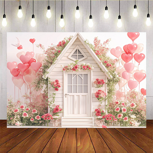 Mocsicka Valentine's Day Flower House And Balloon Backdrop C