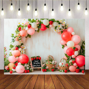 Mocsicka Arched Balloons and Sweet Spring Berry Fun Backdrop C