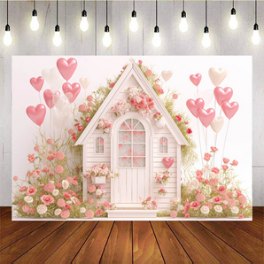 Mocsicka Valentine's Day Flower House And Balloon Backdrop D